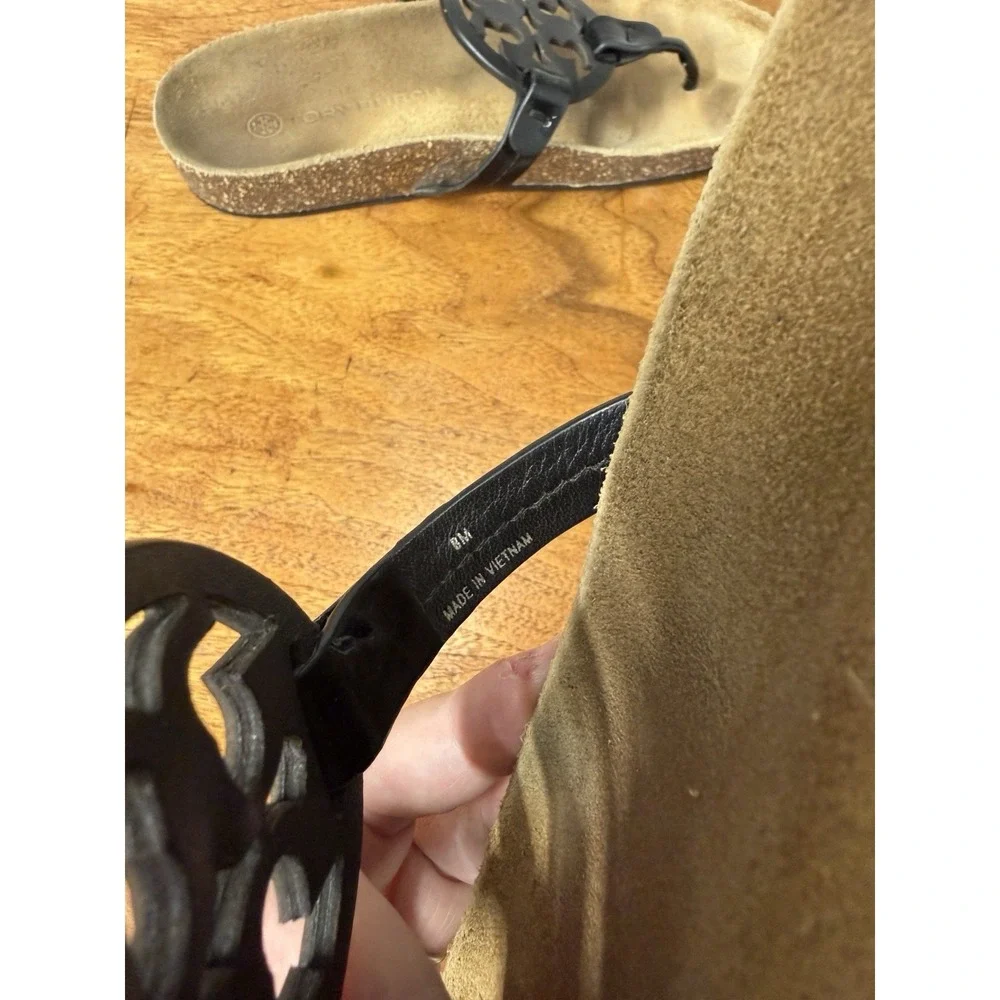 Tory Burch Miller Cloud Sandals Womens 8 Perfect Black Patent Leather Logo Thong